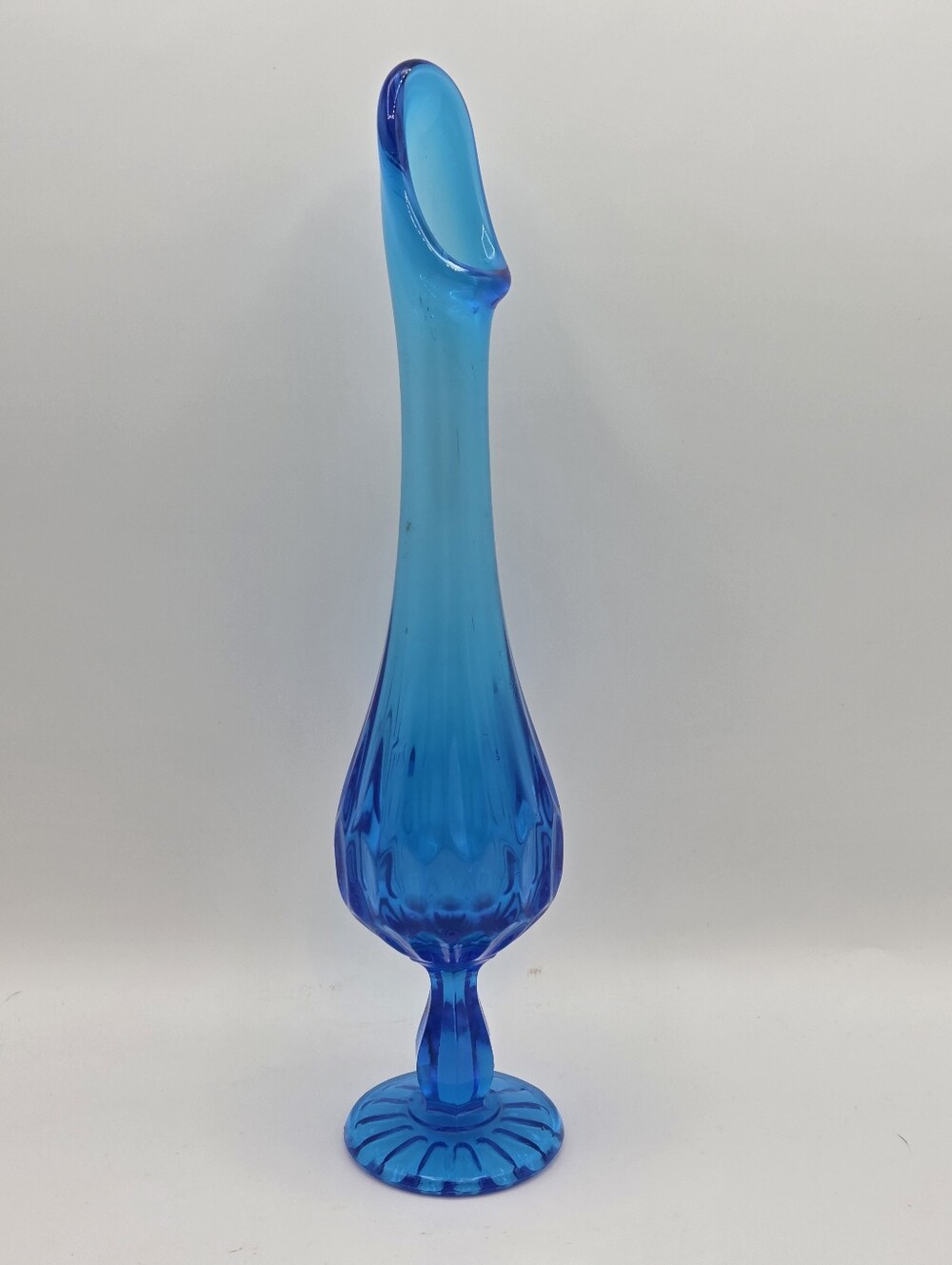 Fenton Thumbprint Colonial Blue Footed Swung Vase